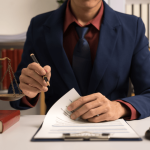 What does it take to be a criminal defense attorney reviewing legal documents at desk