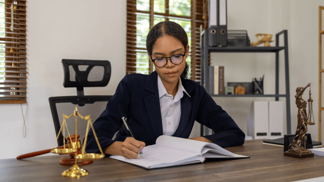 Professional lawyer at desk researching what is the highest lawyer called in legal hierarchy