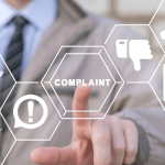 Man pointing to complaint hexagon icon network