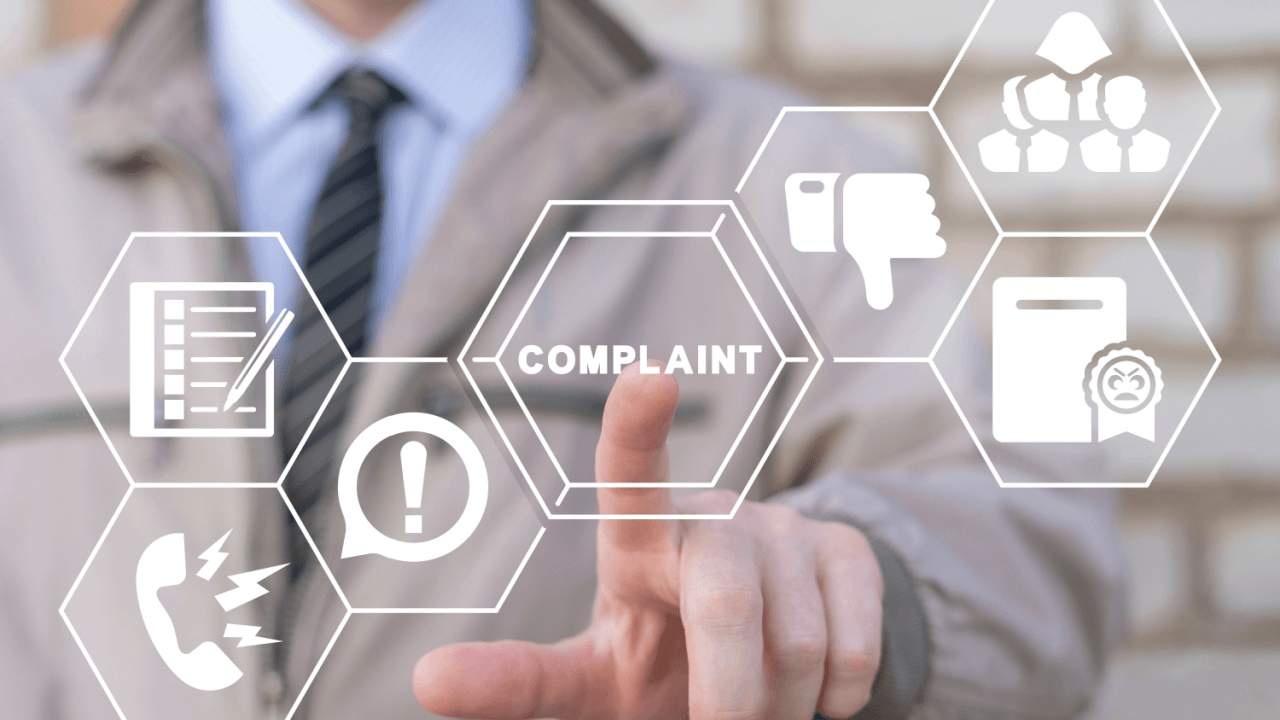 Man pointing to complaint hexagon icon network