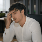 Stressed male employee at desk experiencing denied family medical leave rights in the workplace